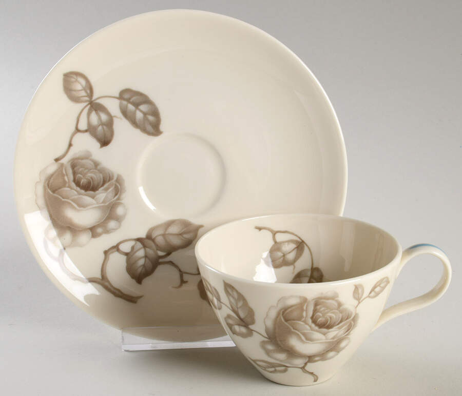 Dawn Rose Flat Cup & Saucer Set by Castleton (USA)-1