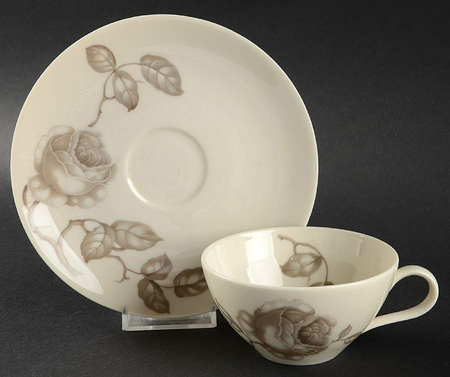 Dawn Rose Flat Cup & Saucer Set by Castleton (USA)-1
