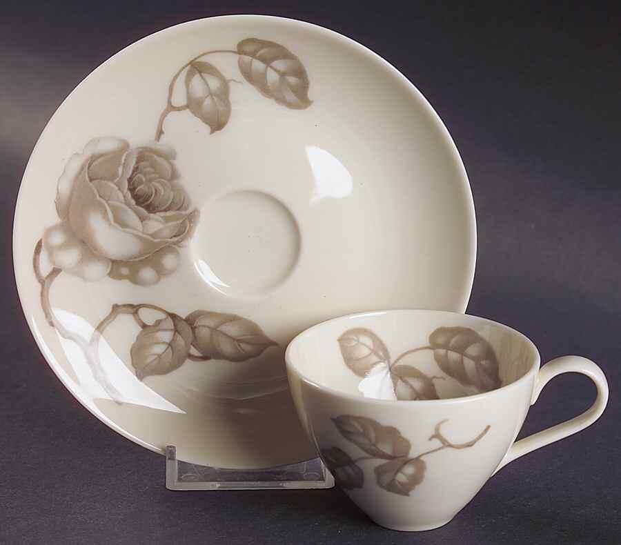 Dawn Rose Flat Demitasse Cup & Saucer Set by Castleton (USA)-1