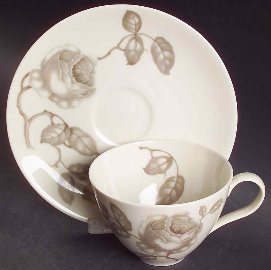 Dawn Rose Flat Cup & Saucer Set by Castleton (USA)-1