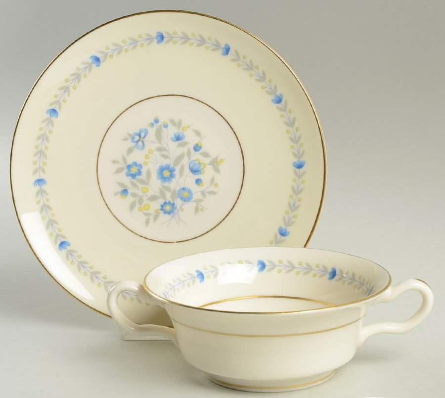 Devon Footed Cream Soup Bowl & Saucer Set by Castleton (USA)-1