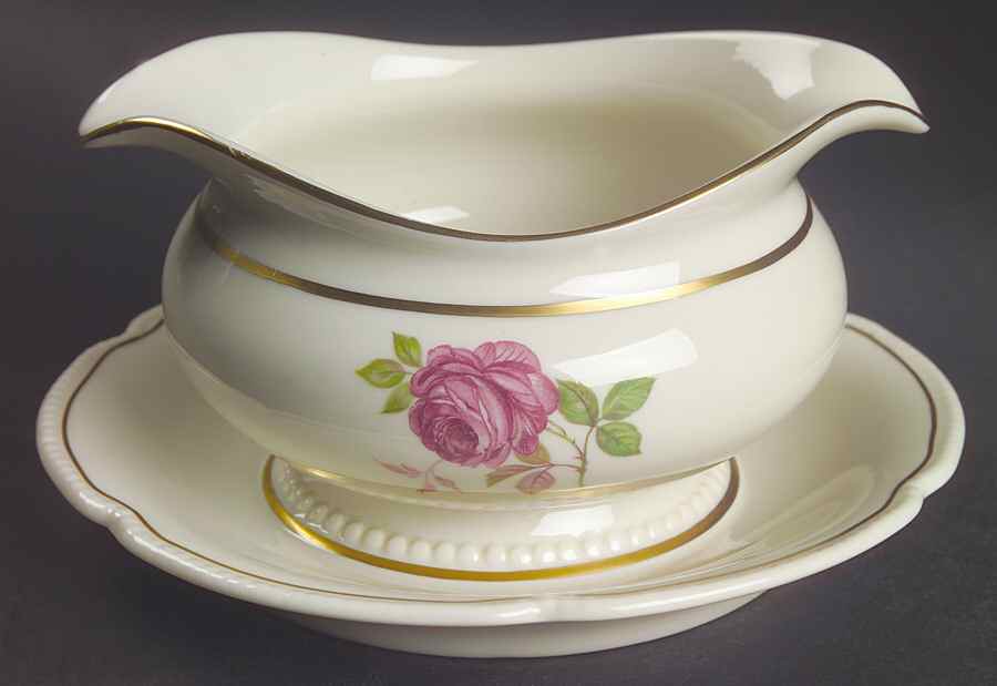Dolly Madison Round Gravy Boat/Attached Underplate by Castleton (USA)-1