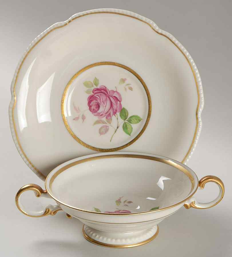 Dolly Madison Footed Cream Soup Bowl & Saucer Set by Castleton (USA)-1