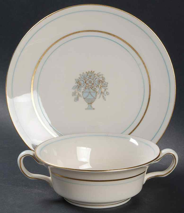 Dorset Footed Cream Soup Bowl & Saucer Set by Castleton (USA)-1