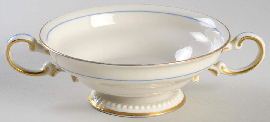 Empire (Blue Wreath, Gold Trim) Footed Cream Soup Bowl by Castleton (USA)-1