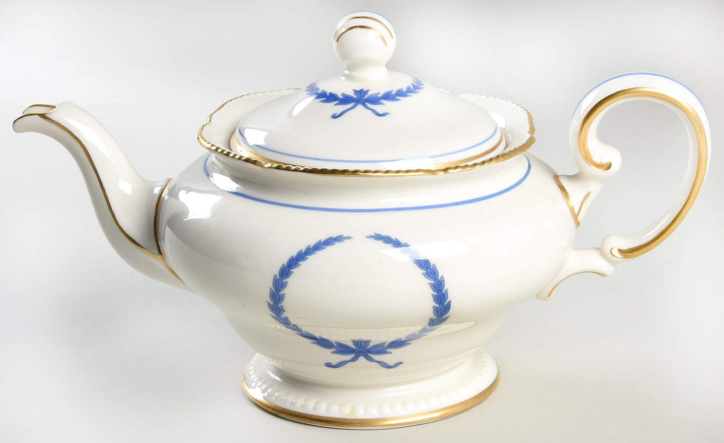 Empire (Blue Wreath, Gold Trim) Teapot & Lid by Castleton (USA)-1