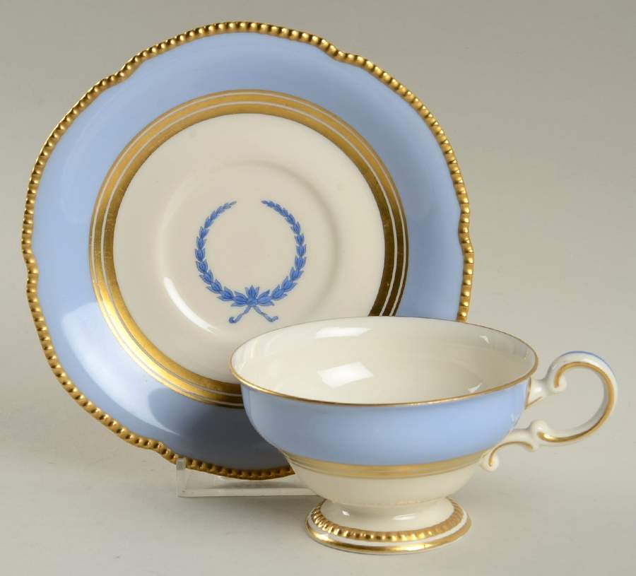 Empire (Blue Wreath, Gold Trim) Footed Cup & Saucer Set by Castleton (USA)-1