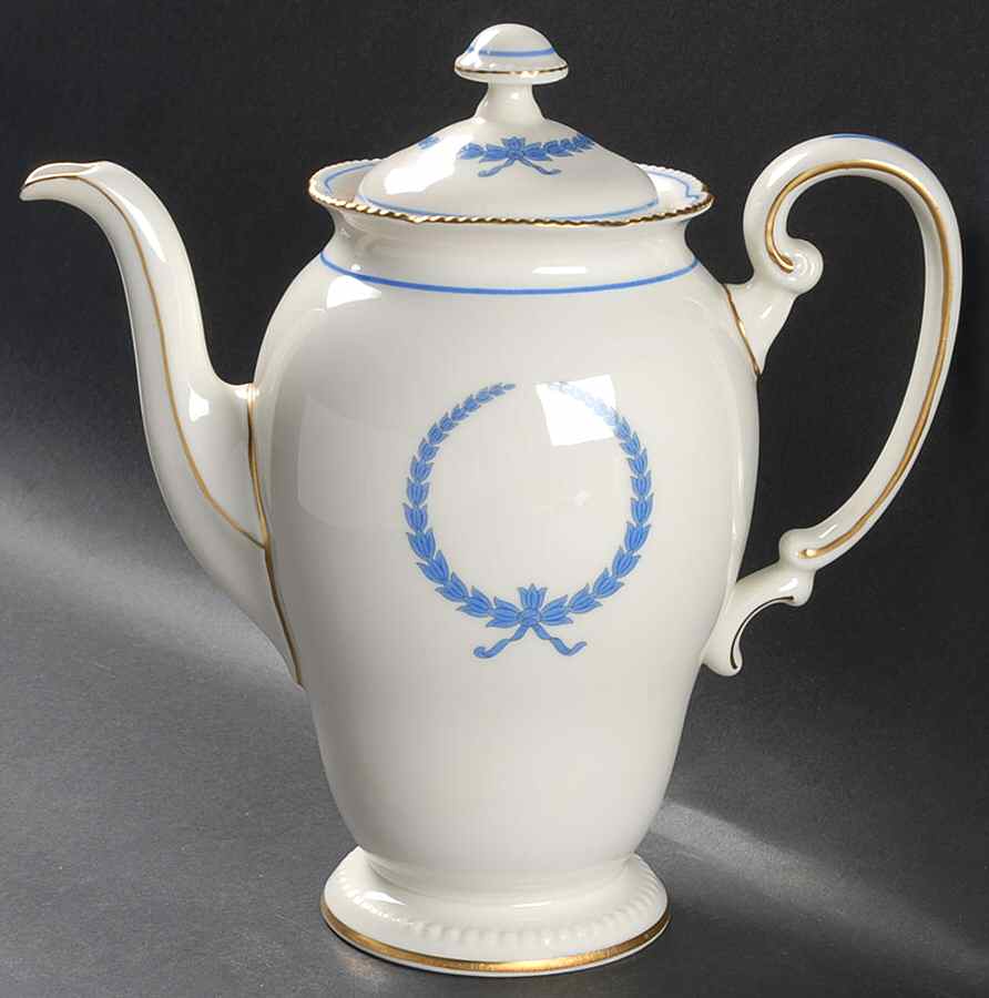 Empire (Blue Wreath, Gold Trim) Coffee Pot & Lid by Castleton (USA)-1