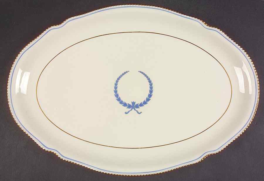 Empire (Blue Wreath, Gold Trim) 16" Oval Serving Platter by Castleton (USA)-1