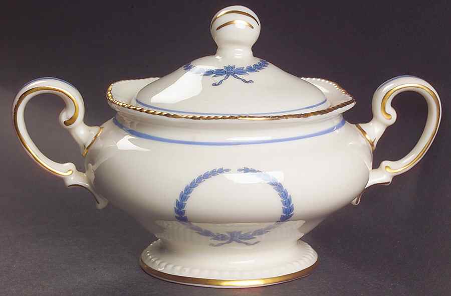 Empire (Blue Wreath, Gold Trim) Sugar Bowl & Lid by Castleton (USA)-1