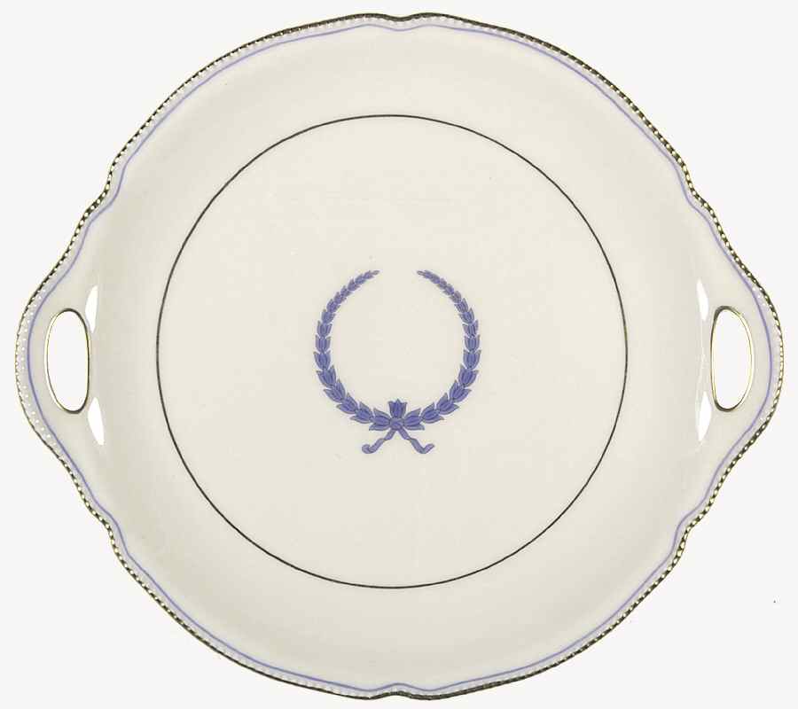 Empire (Blue Wreath, Gold Trim) Handled Cake Plate by Castleton (USA)-1