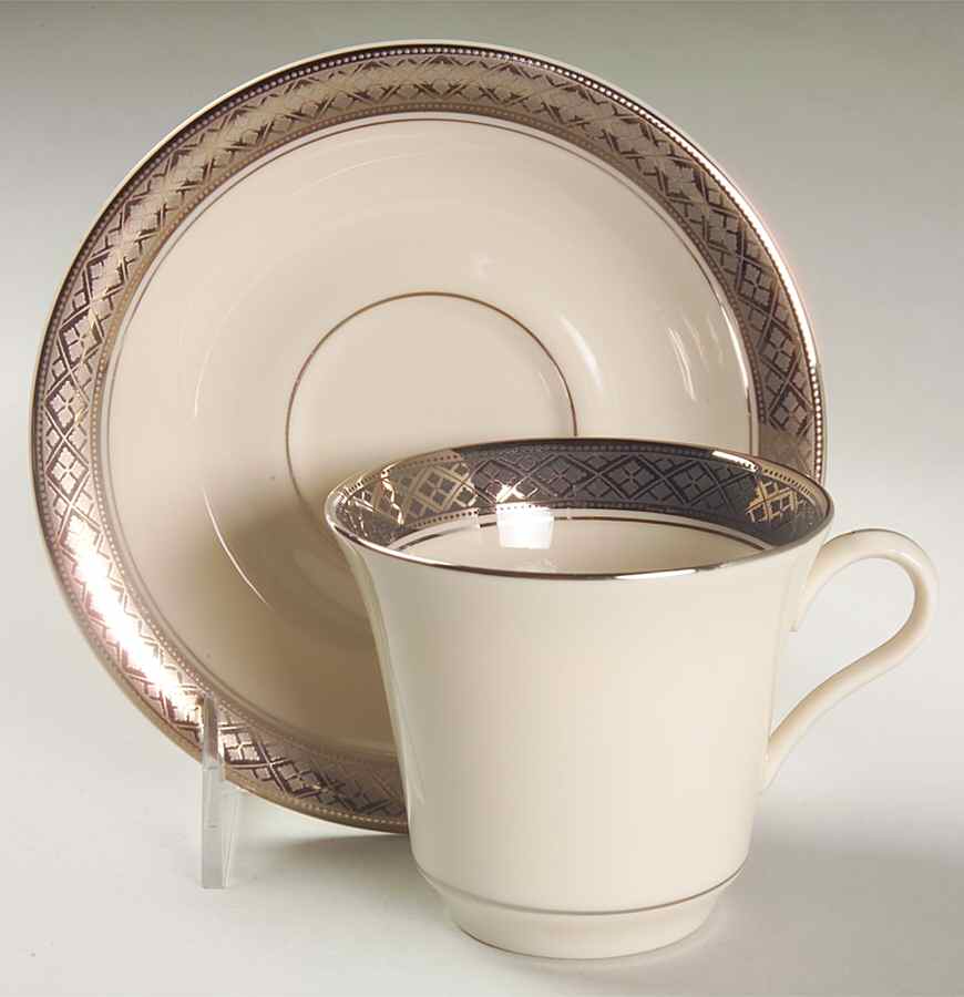 Evening Reflections Platinum Flat Cup & Saucer Set by Castleton (USA)-1