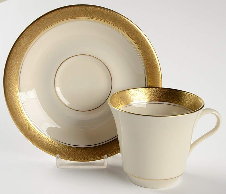 Evening Reflections Gold Flat Cup & Saucer Set by Castleton (USA)-1