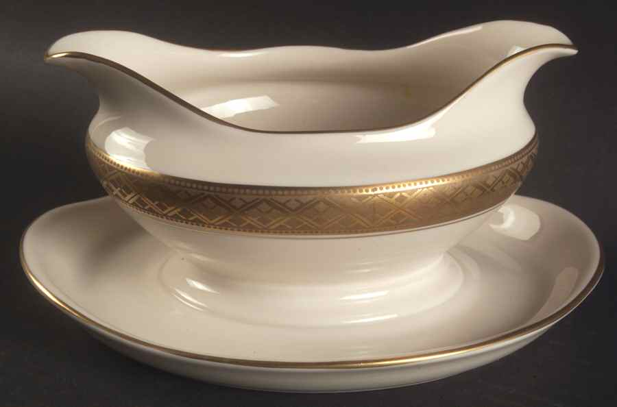 Evening Reflections Gold Gravy Boat with Attached Underplate by Castleton (USA)-1