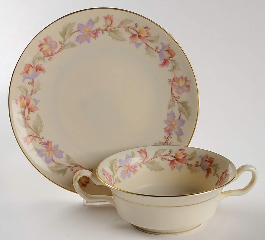 Fantasy Footed Cream Soup Bowl & Saucer Set by Castleton (USA)-1