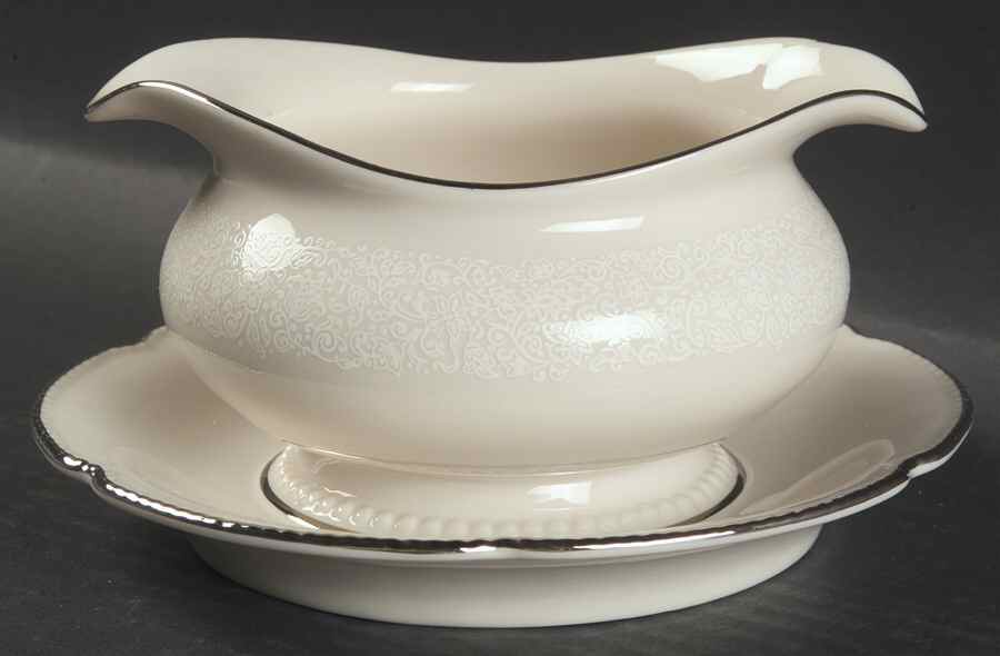 Filigree Gravy Boat with Attached Underplate by Castleton (USA)-1