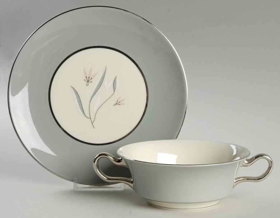 Flair Footed Cream Soup Bowl & Saucer Set by Castleton (USA)-1