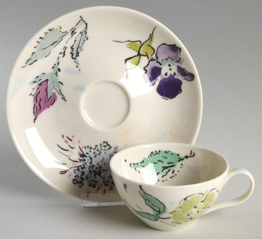 French Garden Flat Cup & Saucer Set by Castleton (USA)-1
