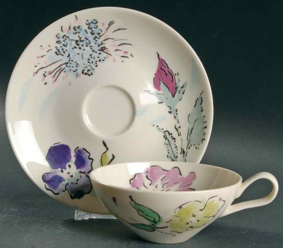 French Garden Flat Cup & Saucer Set by Castleton (USA)-1
