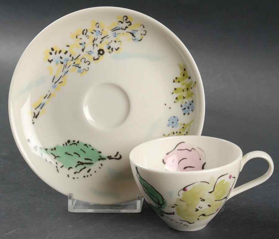 French Garden Flat Demitasse Cup & Saucer Set by Castleton (USA)-1
