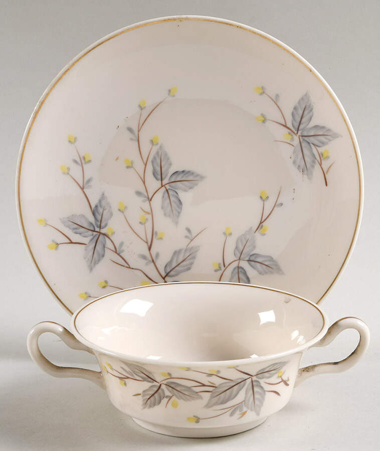 Glen Arden Footed Cream Soup Bowl & Saucer Set by Castleton (USA)-1