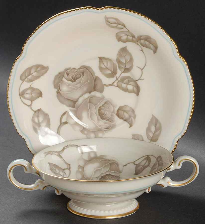 Gloria Footed Cream Soup Bowl & Saucer Set by Castleton (USA)-1