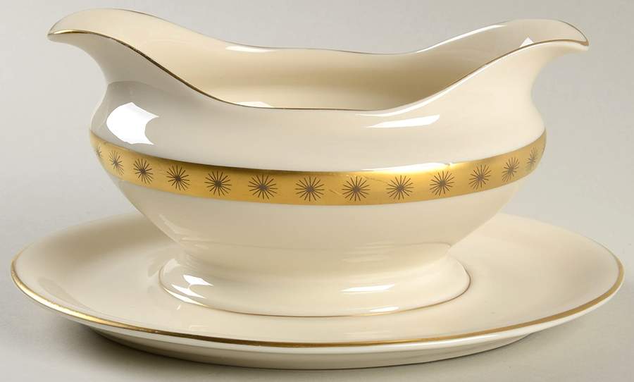 Golden Classic Gravy Boat with Attached Underplate by Castleton (USA)-1