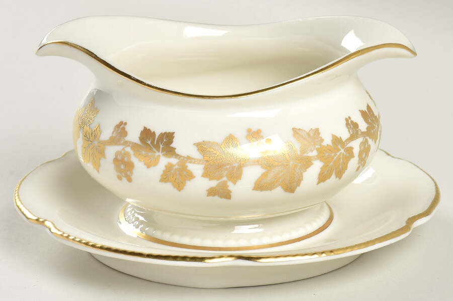 Golden Moment Gravy Boat with Attached Underplate by Castleton (USA)-1