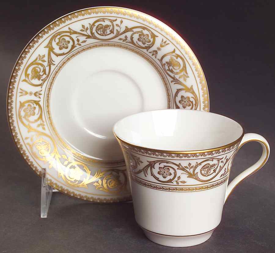 Golden Scroll Flat Cup & Saucer Set by Castleton (USA)-1