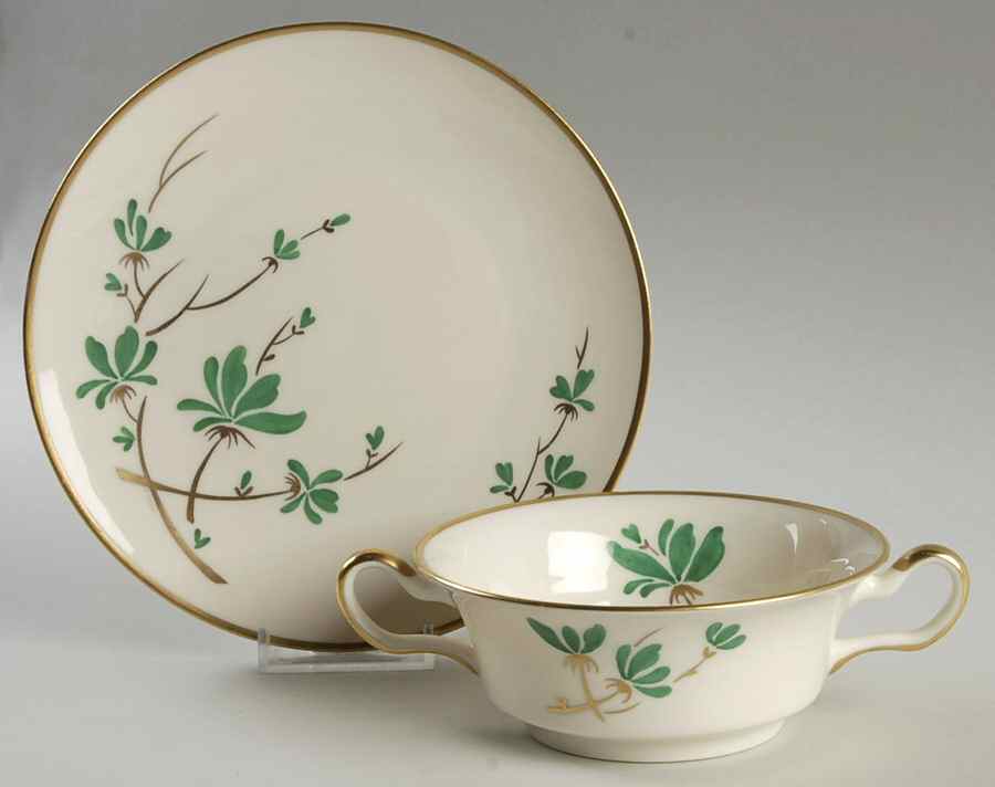 Granby Footed Cream Soup Bowl & Saucer Set by Castleton (USA)-1