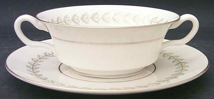 Grosvenor Footed Cream Soup Bowl & Saucer Set by Castleton (USA)-1