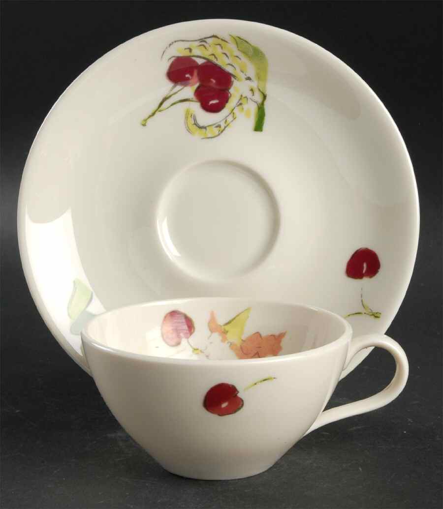 Harvest (Scenes, Rim) Footed Cup & Saucer Set by Castleton (USA)-1