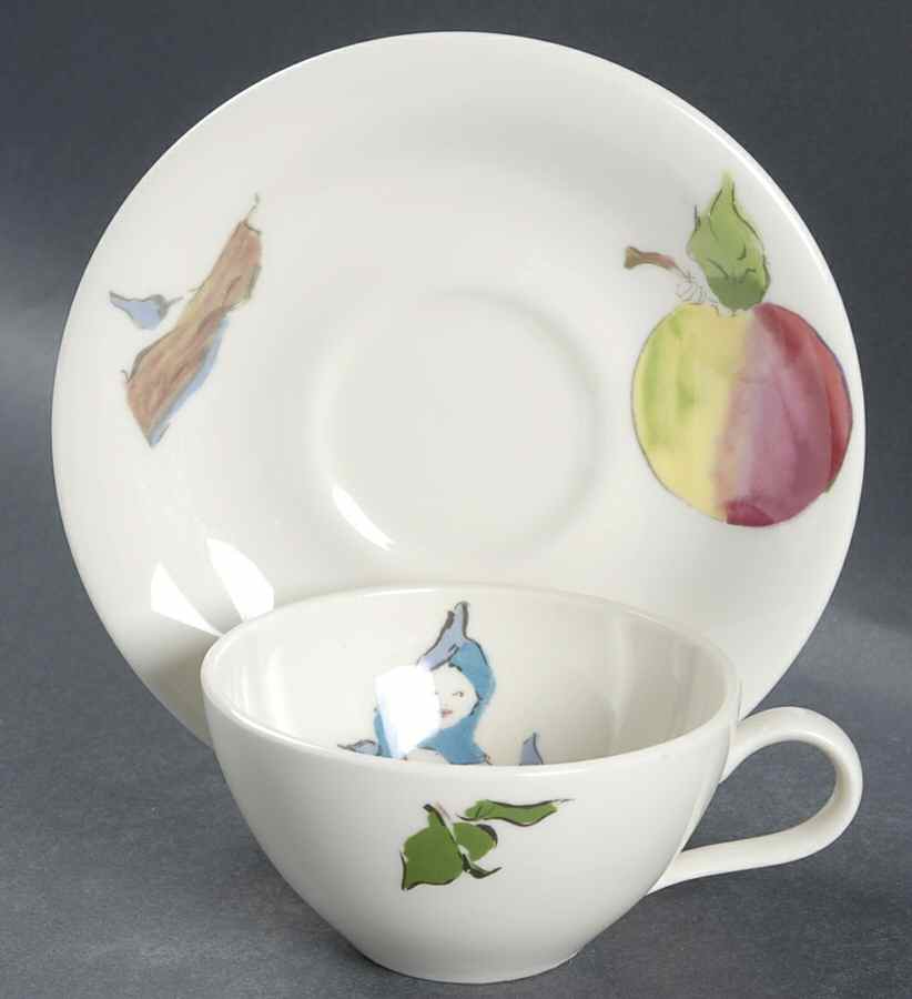 Harvest (Scenes, Rim) Flat Cup & Saucer Set by Castleton (USA)-1