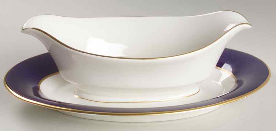 Indigo Gravy Boat with Attached Underplate by Castleton (USA)-1