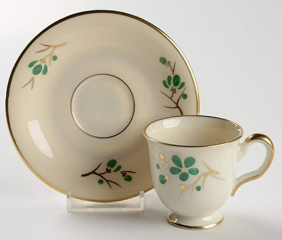 Jade Footed Demitasse Cup & Saucer Set by Castleton (USA)-1