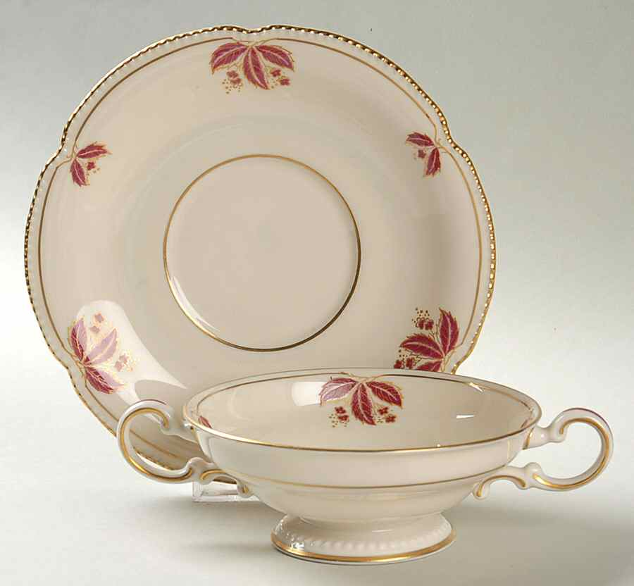 Jubilee Footed Cream Soup Bowl & Saucer Set by Castleton (USA)-1