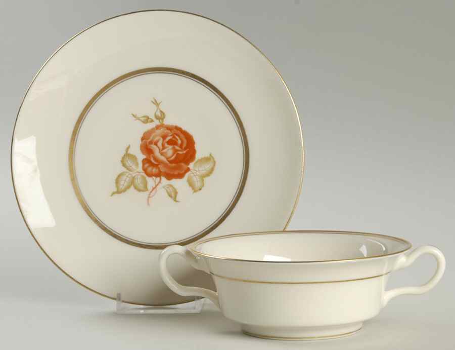 June Flat Cream Soup Bowl & Saucer Set by Castleton (USA)-1