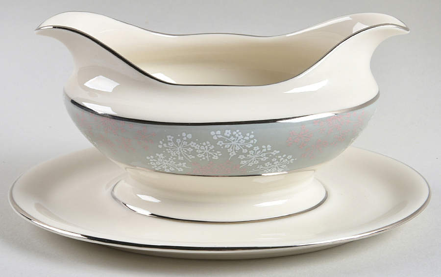 Lace Gravy Boat with Attached Underplate by Castleton (USA)-1