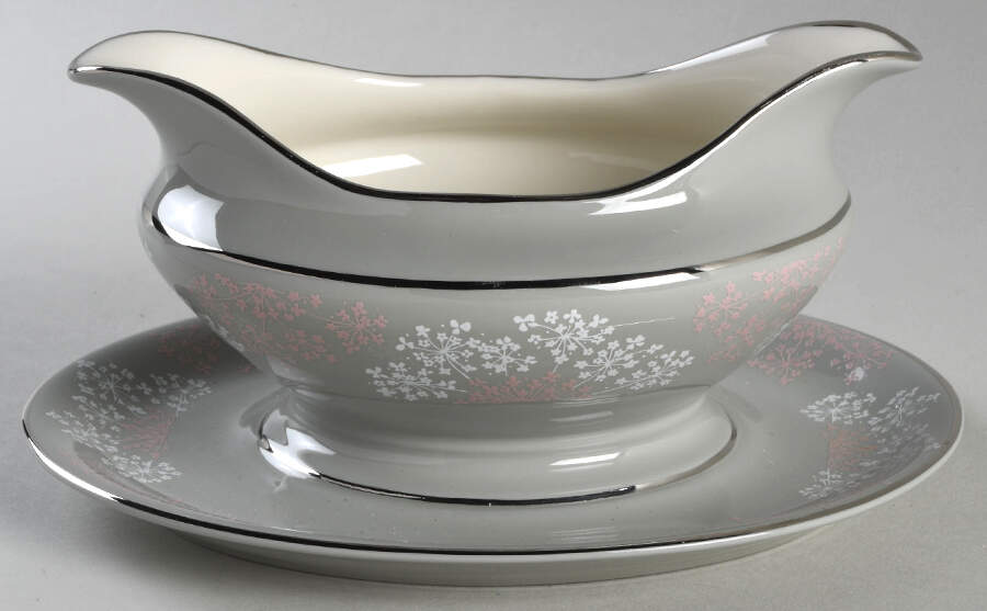 Lace Gravy Boat with Attached Underplate by Castleton (USA)-1