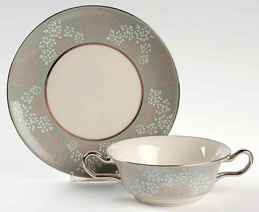 Lace Footed Cream Soup Bowl & Saucer Set by Castleton (USA)-1