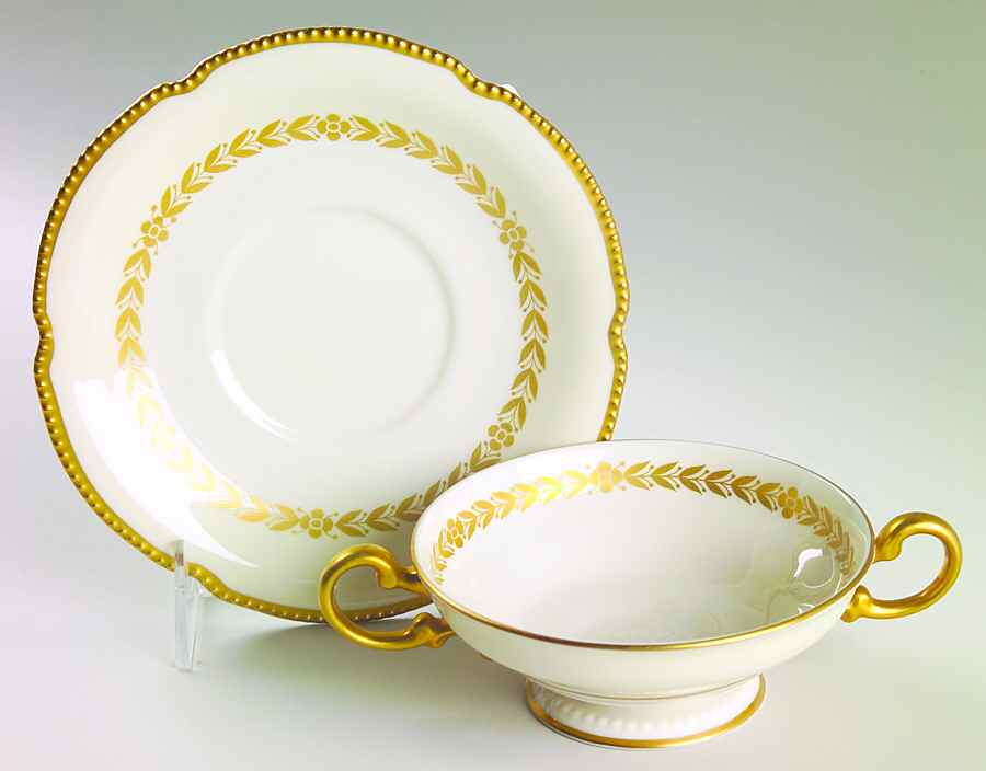 Laurel Footed Cream Soup Bowl & Saucer Set by Castleton (USA)-1