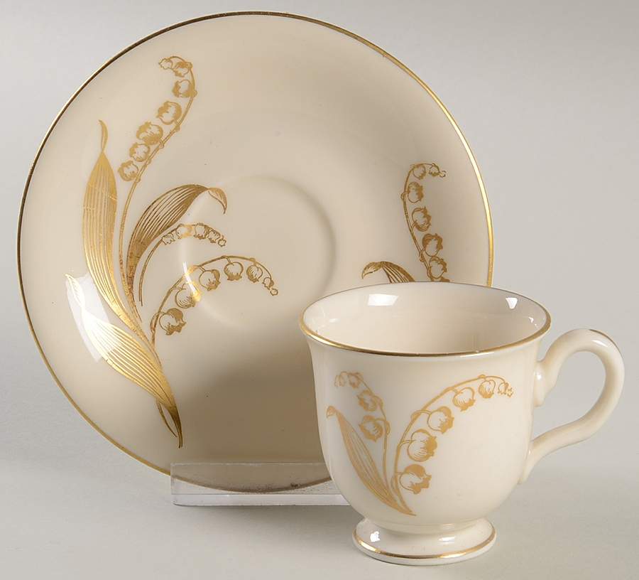 Lily of the Valley Footed Demitasse Cup & Saucer Set by Castleton (USA)-1