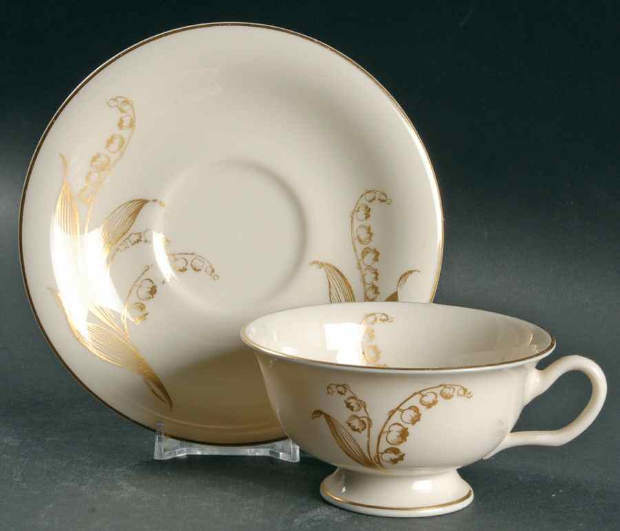 Lily of the Valley Footed Cup & Saucer Set by Castleton (USA)-1