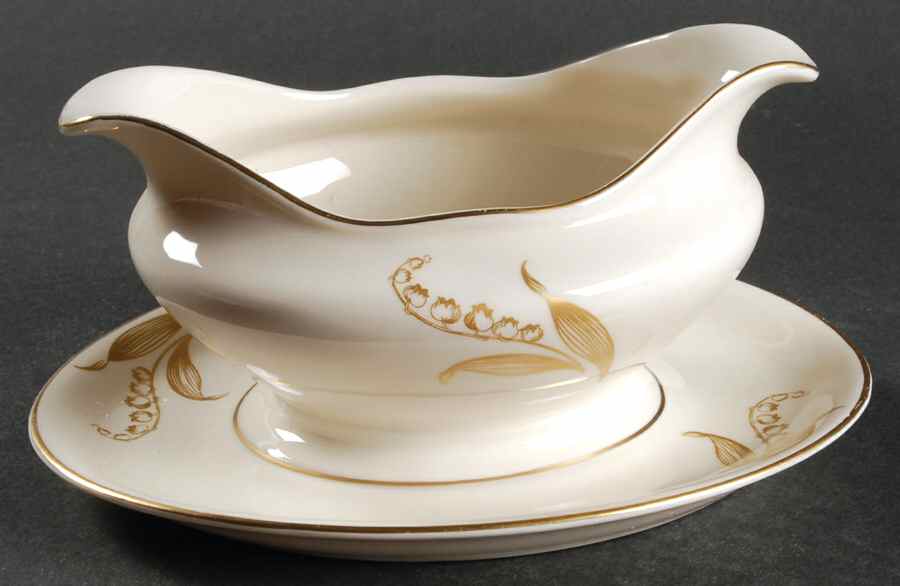 Lily of the Valley Gravy Boat with Attached Underplate by Castleton (USA)-1