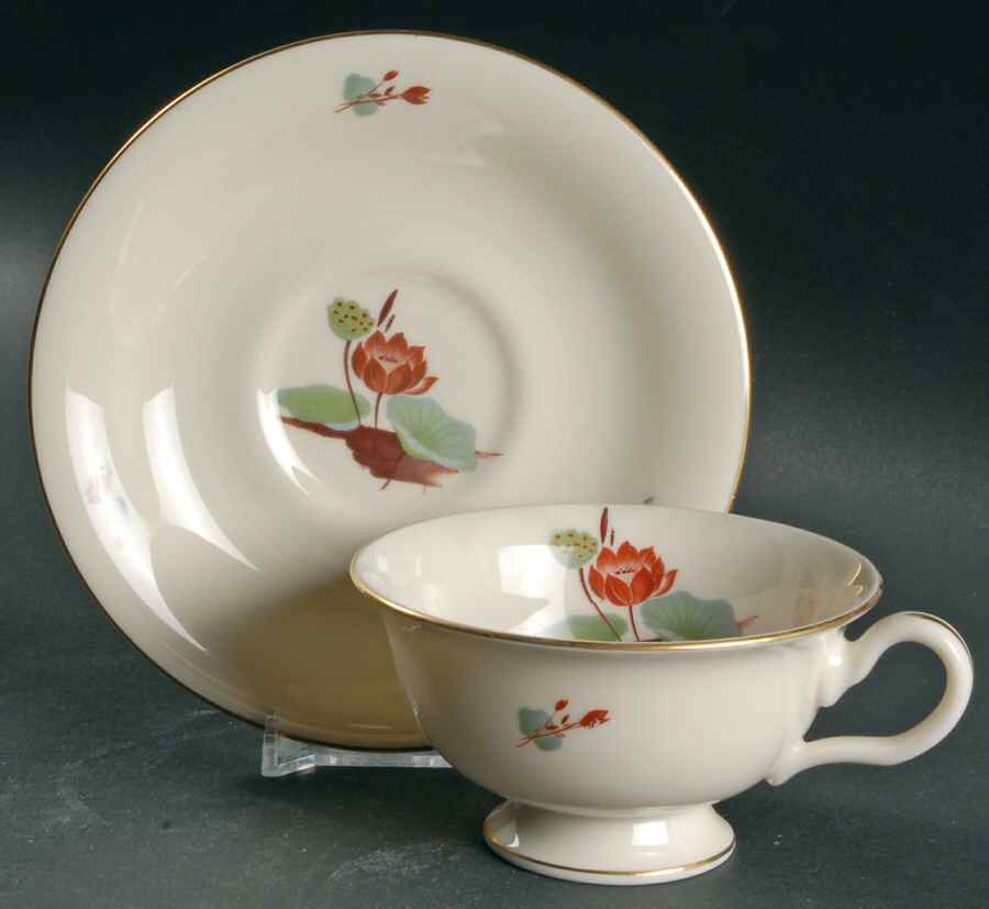 Lotus Footed Cup & Saucer Set by Castleton (USA)-1