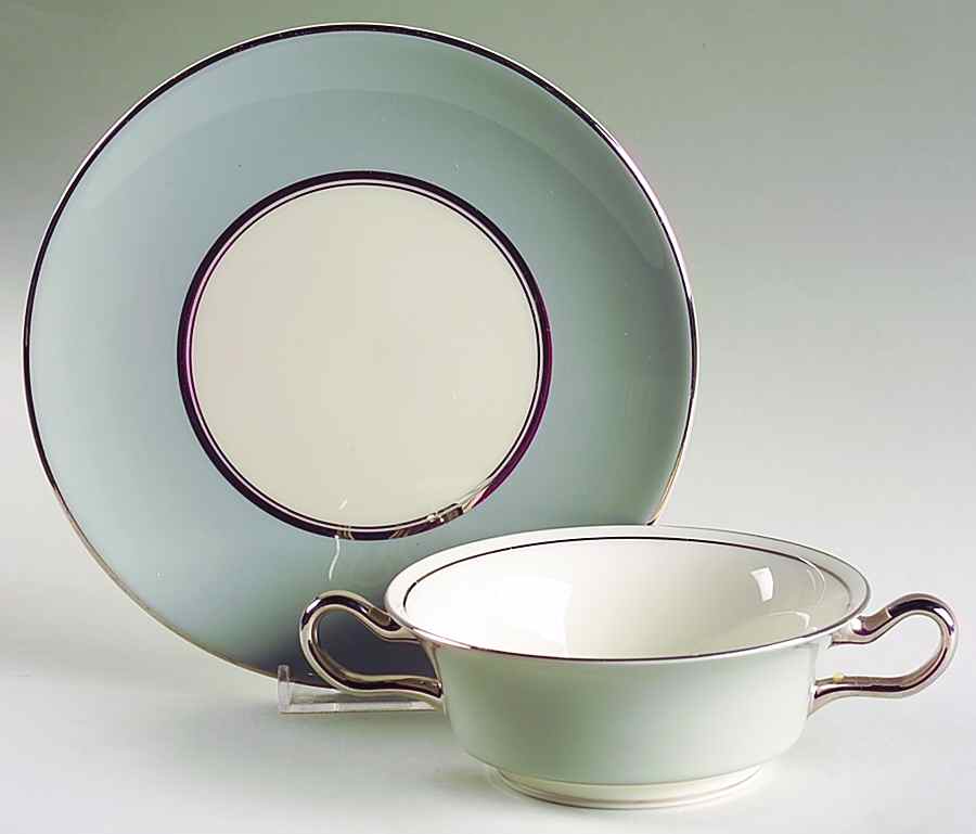 Lyric Footed Cream Soup Bowl & Saucer Set by Castleton (USA)-1