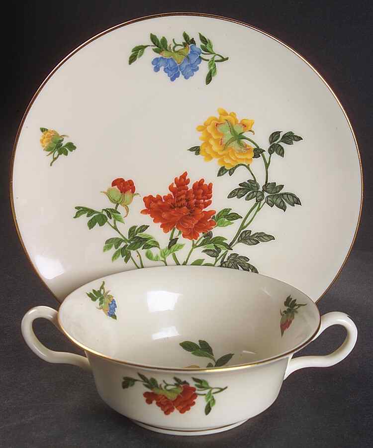 Ma Lin Footed Cream Soup Bowl & Saucer Set by Castleton (USA)-1
