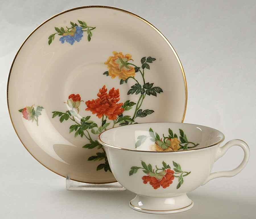 Ma Lin Footed Cup & Saucer Set by Castleton (USA)-1