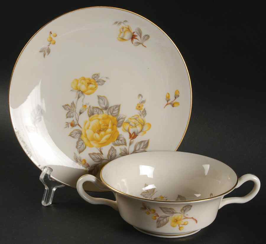 Mayfair Footed Cream Soup Bowl & Saucer Set by Castleton (USA)-1
