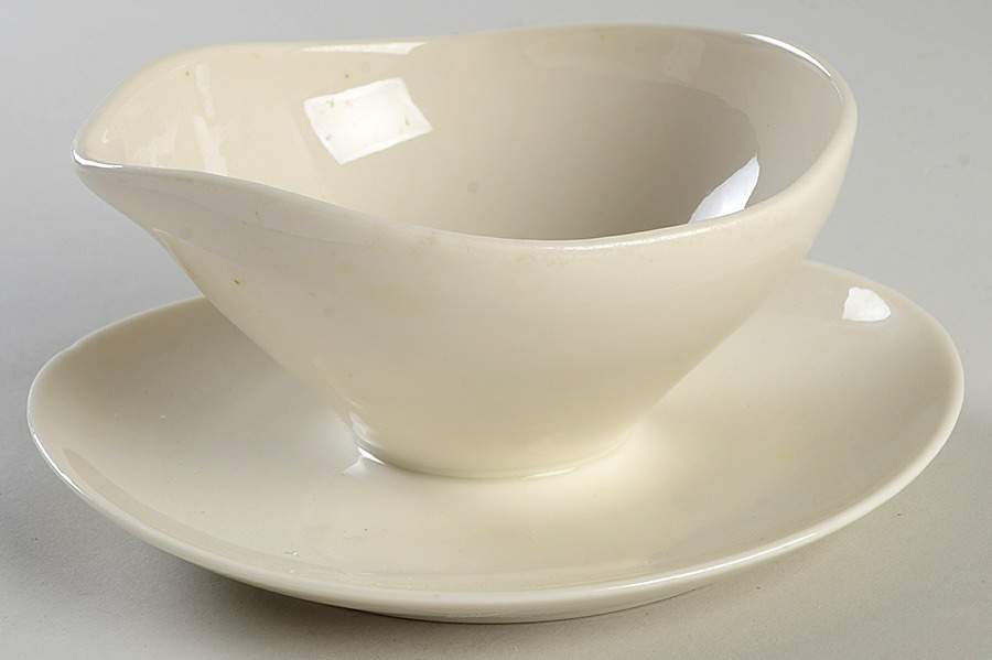 Museum White Gravy Boat with Attached Underplate by Castleton (USA)-1